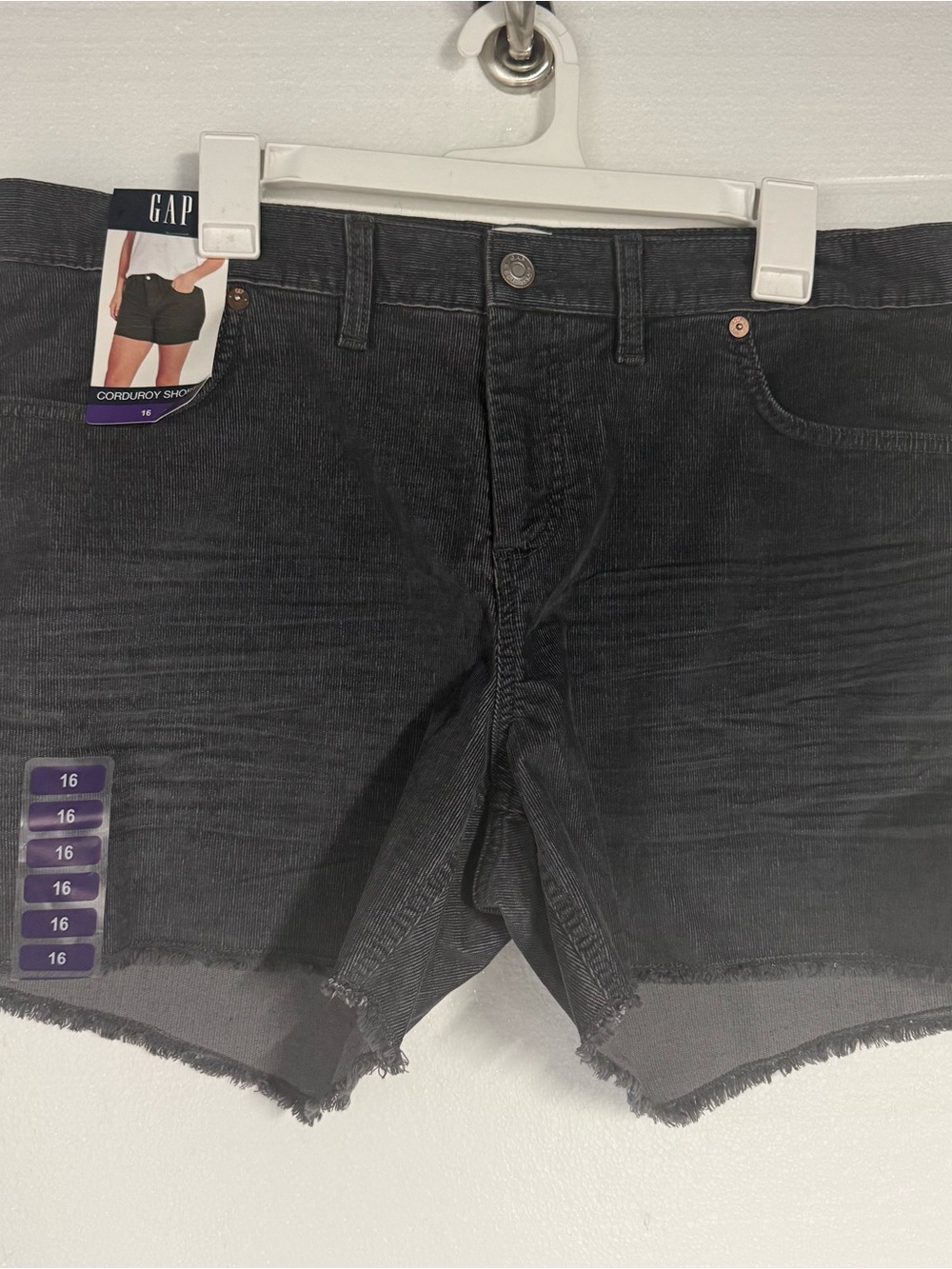 Gap CORDUROY SHORTS Women 16 Black Raw Hem Cut Off 3.5” Pockets Hippie Boho Punk